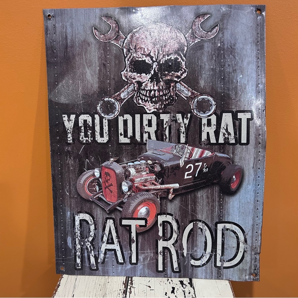 Rat Rod Metal Sign‎ with Skull Design